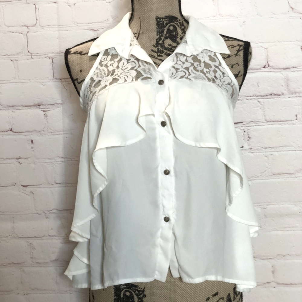 Blue SLA Light Cream Button Down Blouse